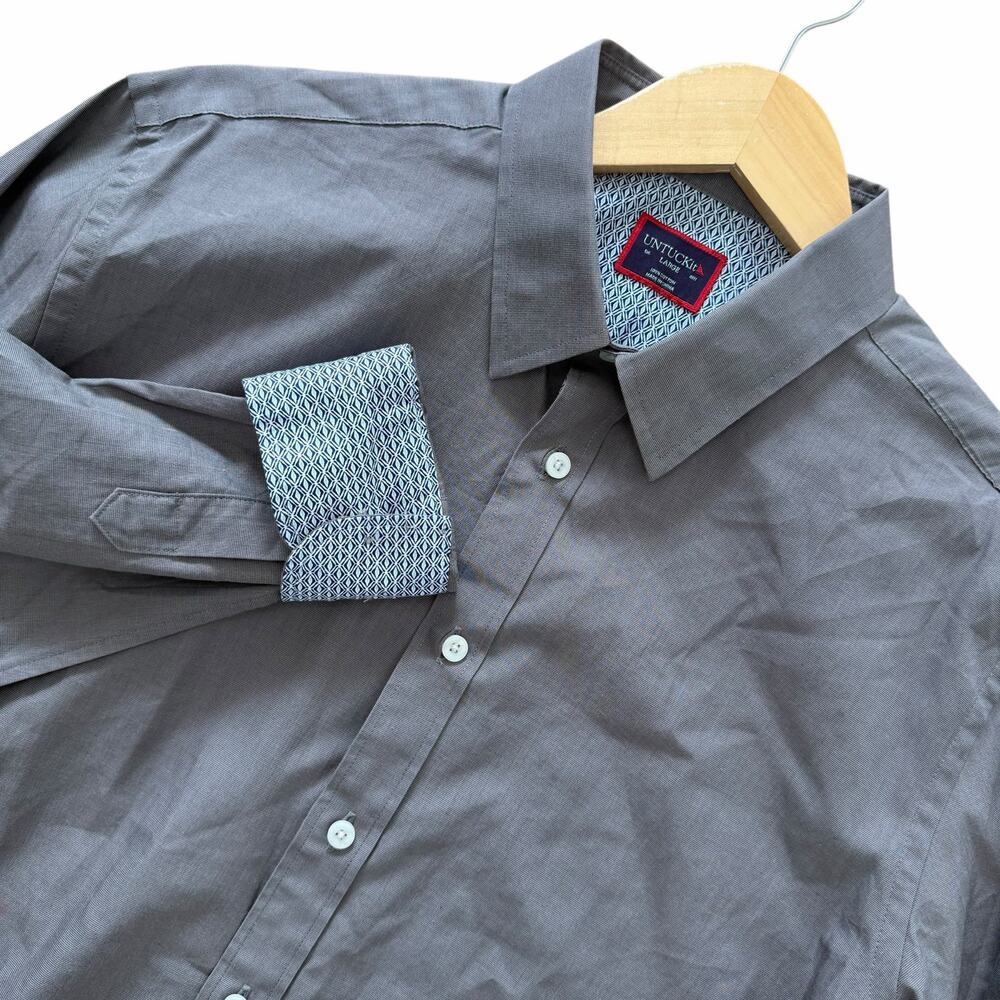 Untuckit Gray Flip Cuff Cotton Long Sleeve Button Down Sz L